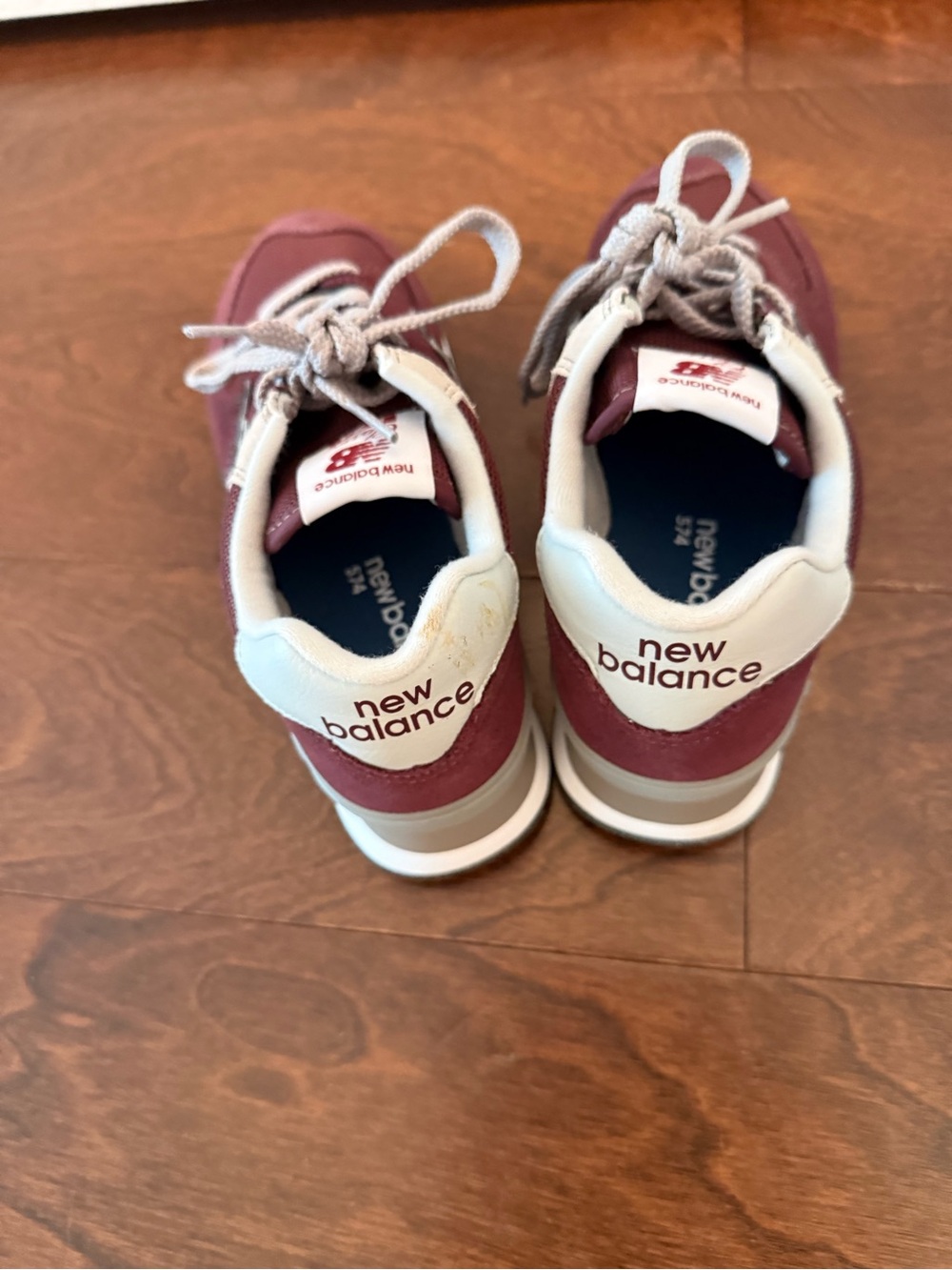 New Balance style 574 Kids Burgundy and White Sneakers